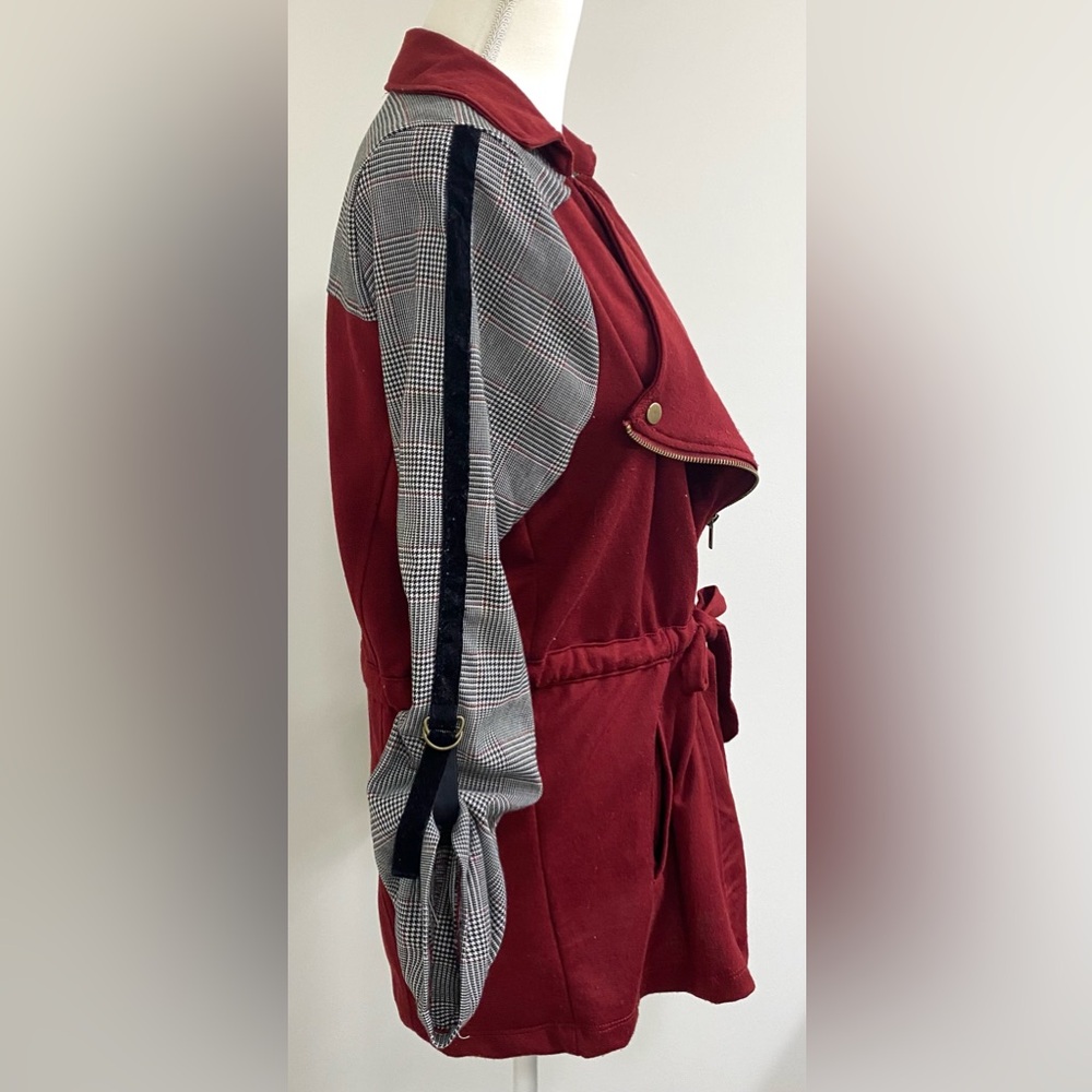 Tru Self Womens L Burgundy Black Herringbone Jacket Whimsigoth Y2K Streetwear - Picture 9 of 16